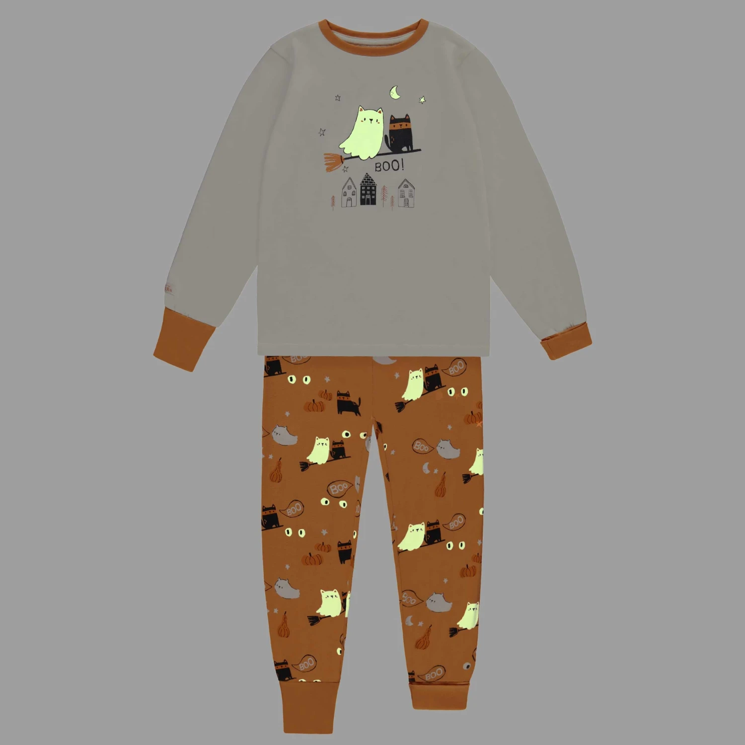 Pyjama Deux Pièces Crème Et Orange à Motifs D’Halloween, Enfant 2 Pyjama Deux Pièces Crème Et Orange à Motifs D’Halloween, Enfant – Image 2