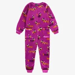 Pyjama Une Pièce En Peluche Mauve à Motifs De Chiens, Enfant