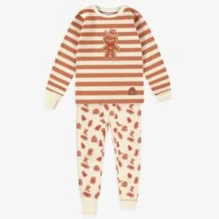 Pyjama Deux Pièces Crème à Rayures Et Motifs Pain D’épices, Enfant