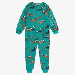 Pyjama Une Pièce En Peluche Turquoise à Motifs De Chiens, Enfant