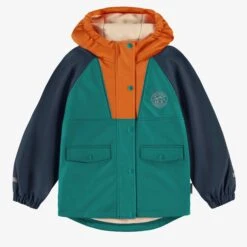 Manteau Imperméable Bleu, Turquoise Et Orange, Enfant
