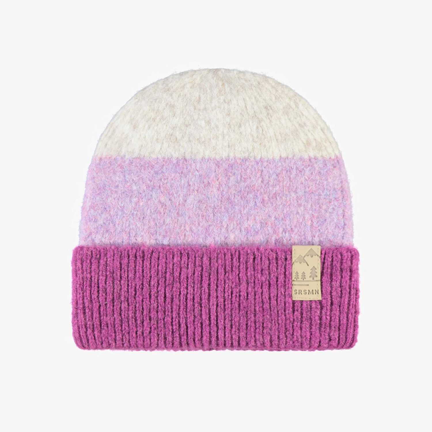 Tuque Crème Et Mauve En Tricot Avec Rayures, Enfant 1 Tuque Crème Et Mauve En Tricot Avec Rayures, Enfant