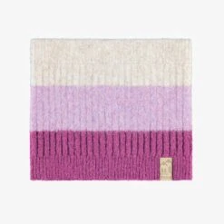 Cache-cou Crème Et Mauve En Tricot Avec Rayures, Enfant