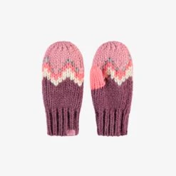 Mitaines Rose Et Mauve En Tricot Avec Motifs, Enfant
