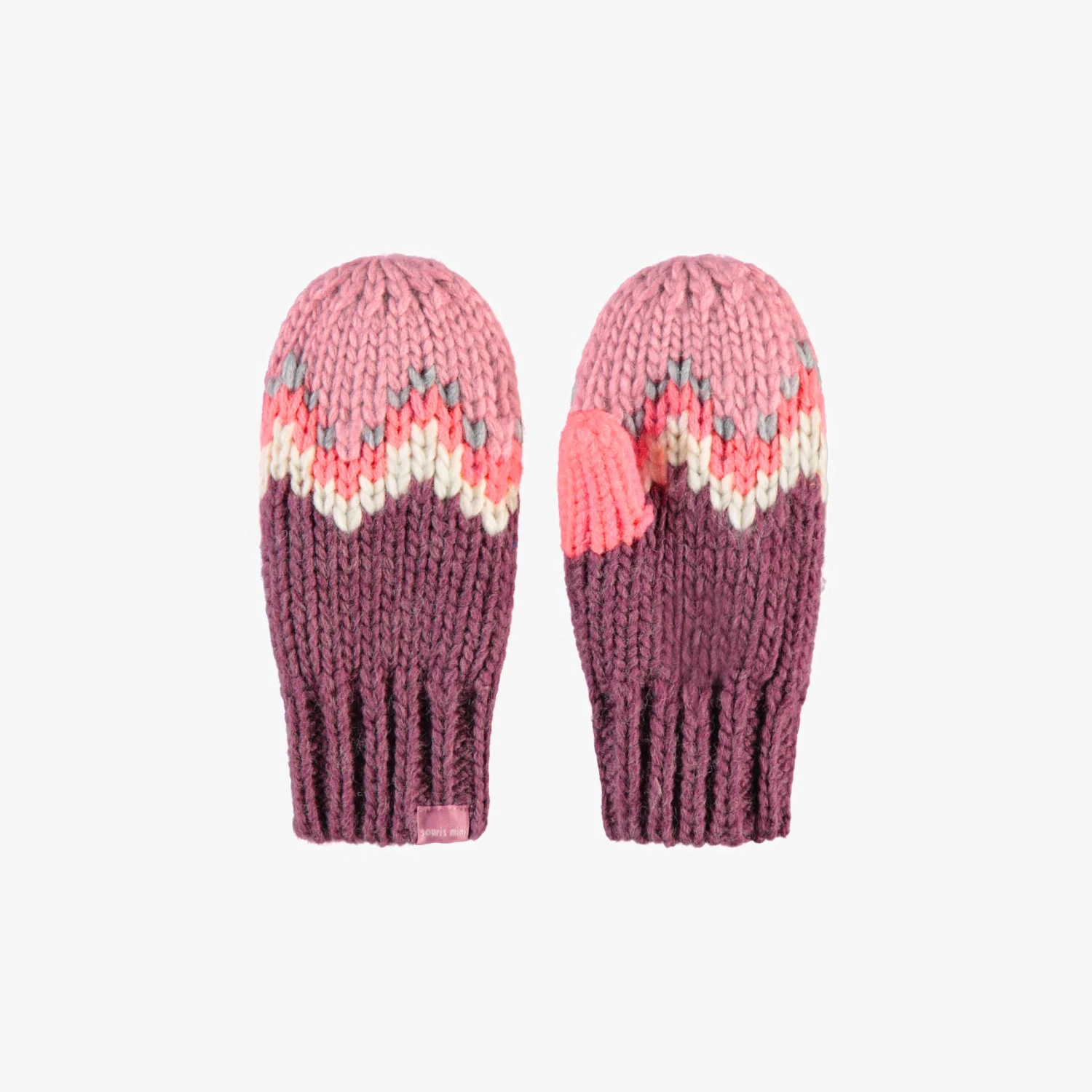 Mitaines Rose Et Mauve En Tricot Avec Motifs, Enfant 1 Mitaines Rose Et Mauve En Tricot Avec Motifs, Enfant
