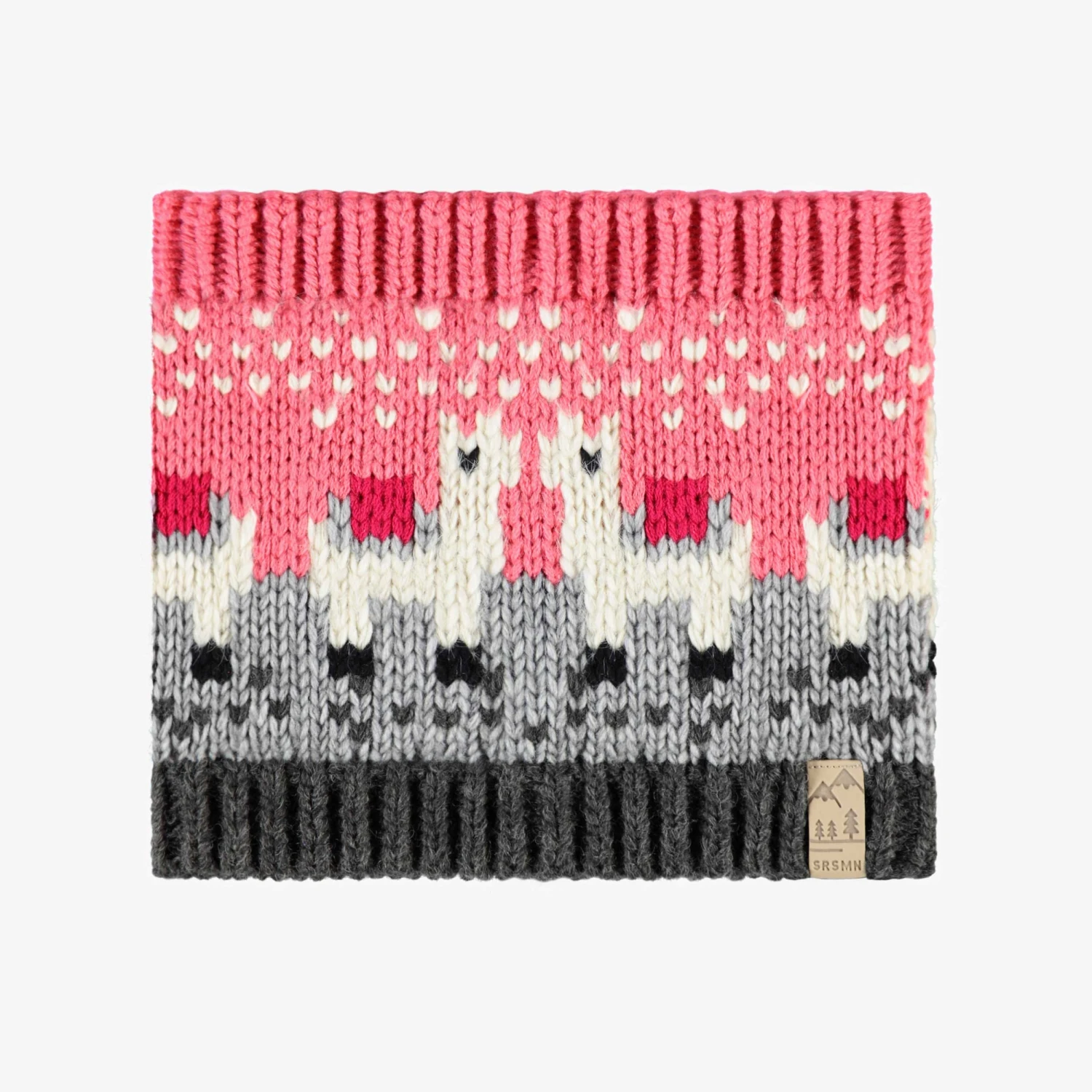 Cache-cou Rose Et Gris En Tricot Avec Lamas, Enfant 1 Cache-cou Rose Et Gris En Tricot Avec Lamas, Enfant