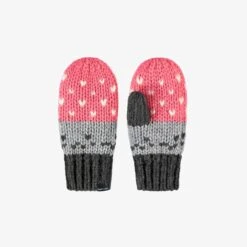 Mitaines Rose Et Gris En Tricot, Enfant