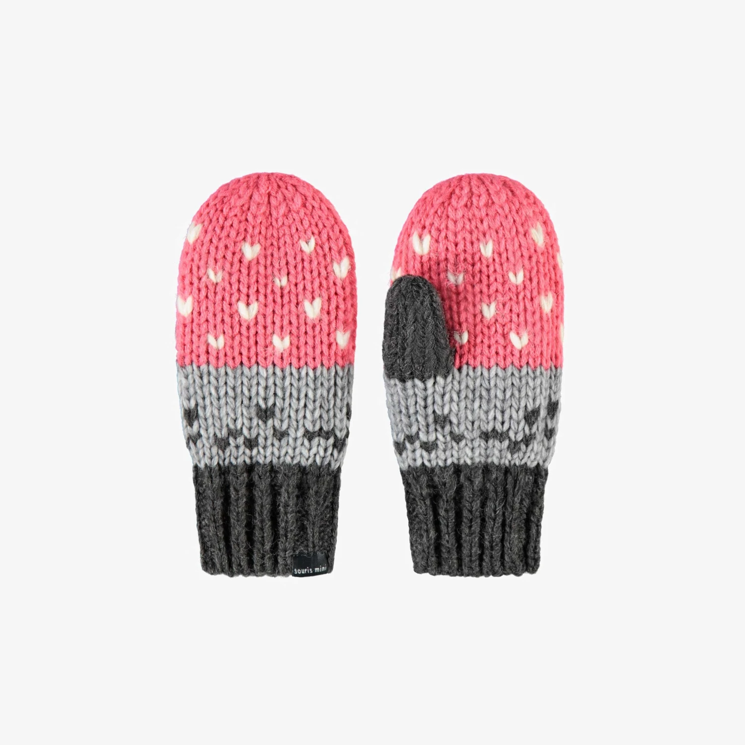 Mitaines Rose Et Gris En Tricot, Enfant 1 Mitaines Rose Et Gris En Tricot, Enfant