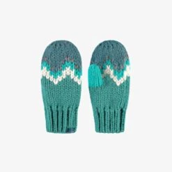 Mitaines Turquoise En Tricot Avec Motifs, Enfant
