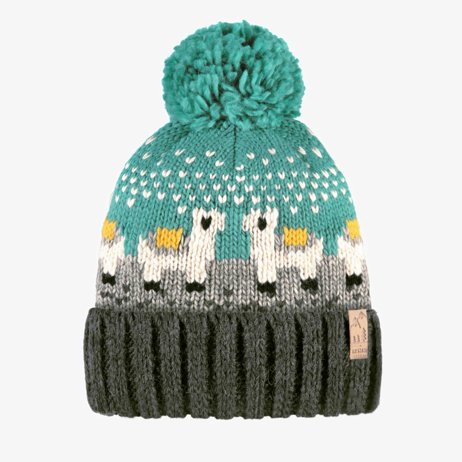 Tuque Turquoise Et Gris En Tricot Avec Lamas, Enfant 1 Tuque Turquoise Et Gris En Tricot Avec Lamas, Enfant