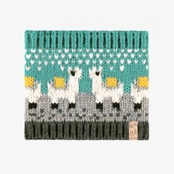 Cache-cou Turquoise Et Gris En Tricot Avec Lamas, Enfant