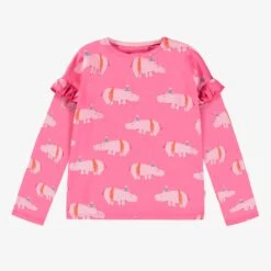 T-shirt Rose Avec Motifs D’hippopotames, Enfant