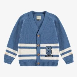 Cardigan Bleu En Tricot Avec Rayures, Enfant