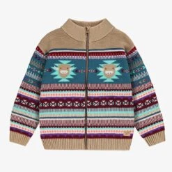 Veste Beige En Tricot Avec Motifs, Enfant