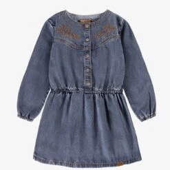 Robe Bleue En Denim Avec Broderies, Enfant