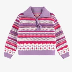 Chandail Mauve En Tricot Avec Motifs, Enfant