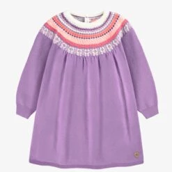 Robe Mauve En Tricot Avec Motifs, Enfant