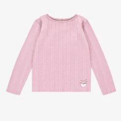 T-shirt Rose à Motif Pointelle, Enfant