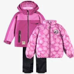 Habit De Neige 3 En 1 Mauve, Floral Et Noir, Enfant