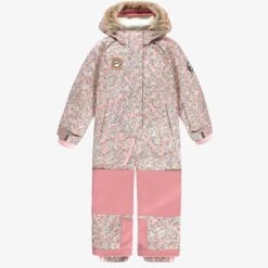 Habit De Neige Une Pièce Rose Avec Fleurs, Enfant