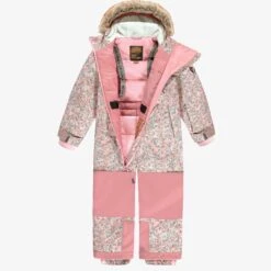 Habit De Neige Une Pièce Rose Avec Fleurs, Enfant -Souris Mini Boutique F25C7070C 98 F ouvert2