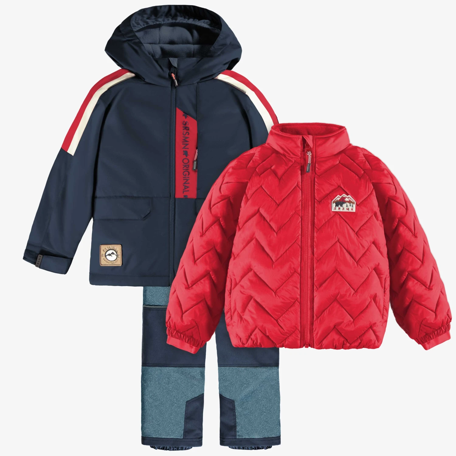Habit De Neige 3 En 1 Bleu Denim Et Rouge, Enfant 1 Habit De Neige 3 En 1 Bleu Denim Et Rouge, Enfant