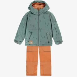 Habit De Neige Deux Pièces Vert Avec Motifs De Sapins, Enfant