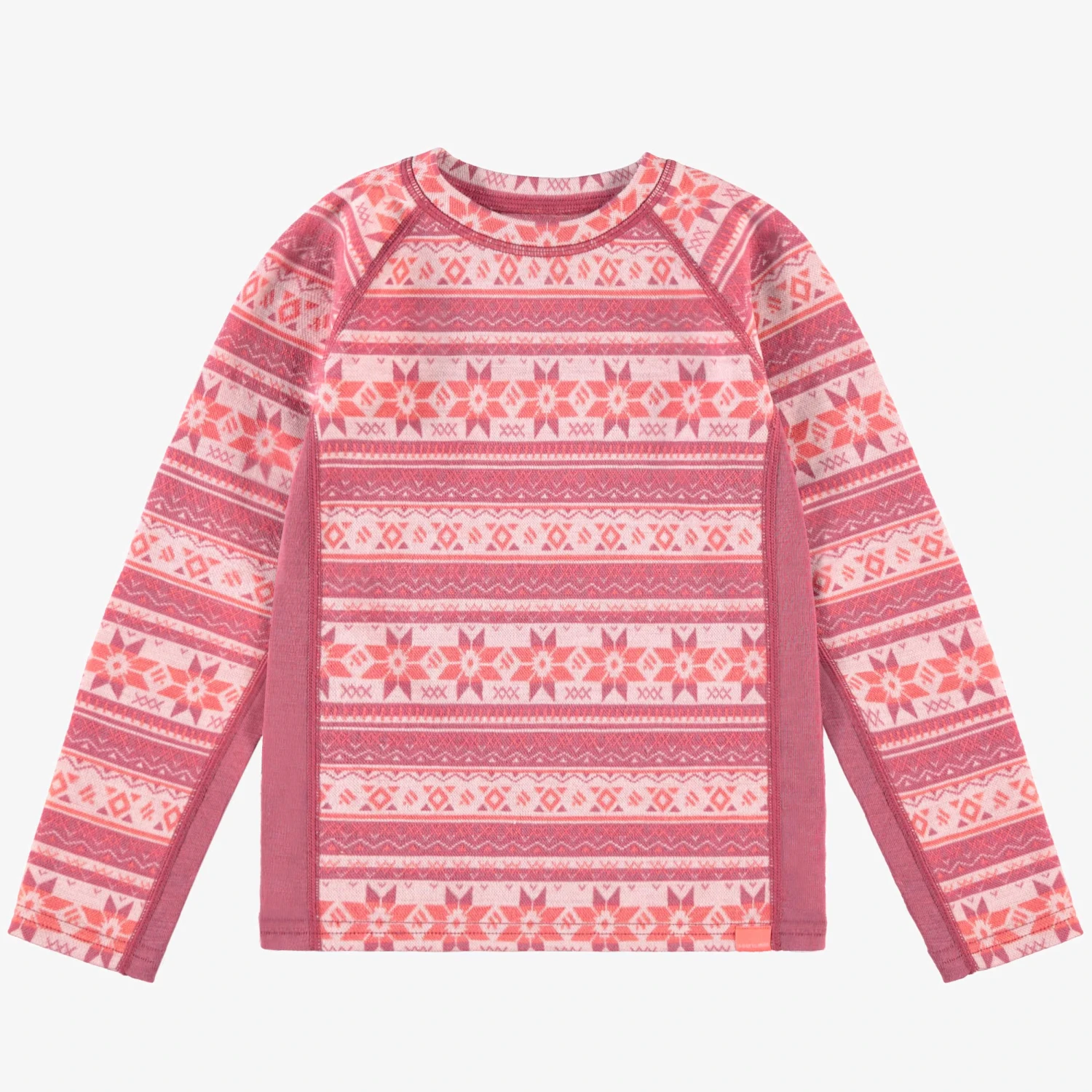 Chandail Rose En Laine Mérinos Avec Motifs Jacquard, Enfant 1 Chandail Rose En Laine Mérinos Avec Motifs Jacquard, Enfant