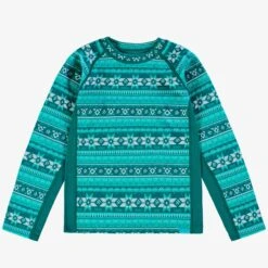 Chandail Turquoise En Laine Mérinos Avec Motifs Jacquard, Enfant