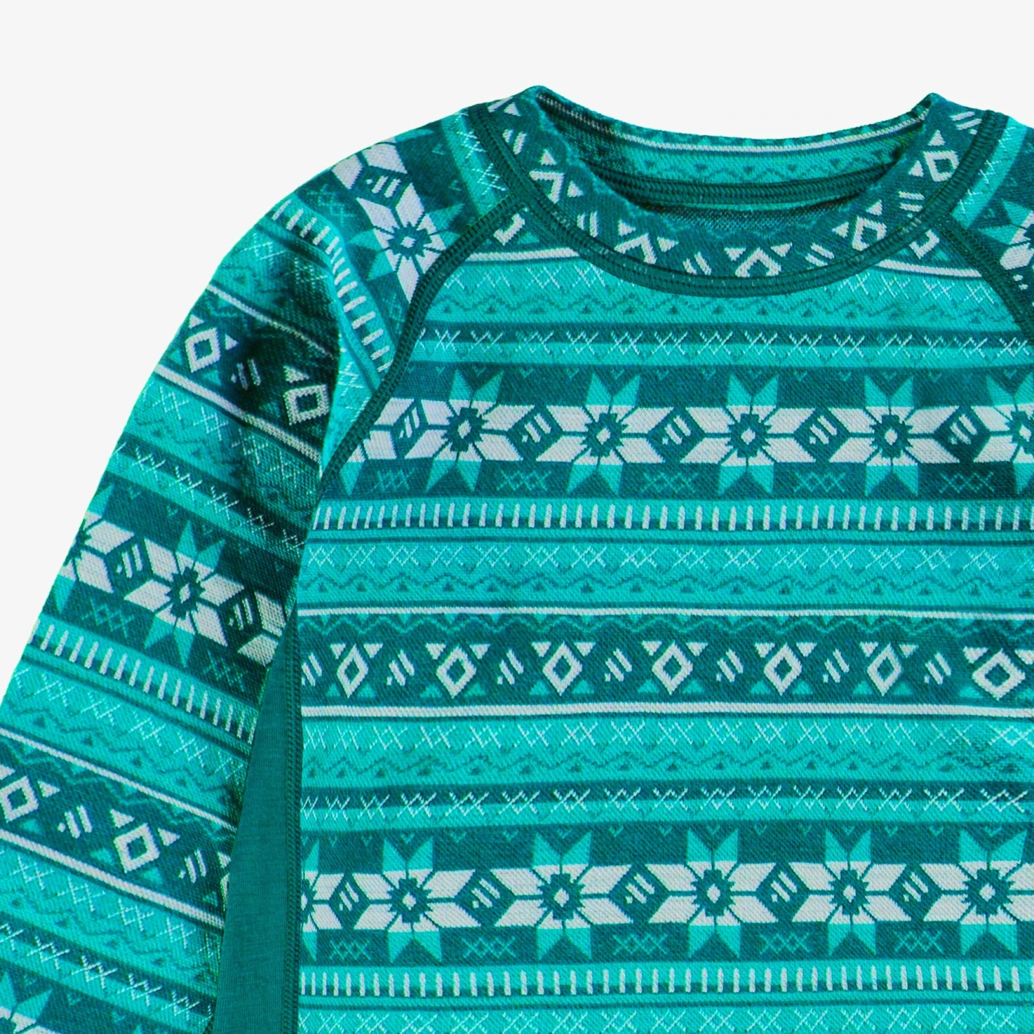 Chandail Turquoise En Laine Mérinos Avec Motifs Jacquard, Enfant 8 Chandail Turquoise En Laine Mérinos Avec Motifs Jacquard, Enfant – Image 8