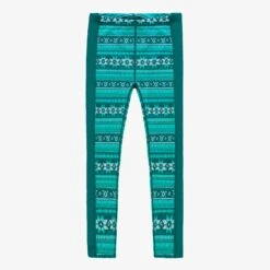 Legging Turquoise En Laine Mérinos Avec Motifs Jacquard, Enfant
