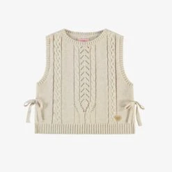 Chandail Sans Manches Crème En Tricot, Enfant