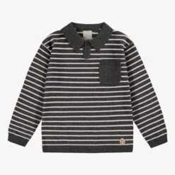 Polo Gris En Tricot Avec Rayures, Enfant