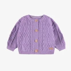 Cardigan Mauve En Tricot Torsadé, Naissance