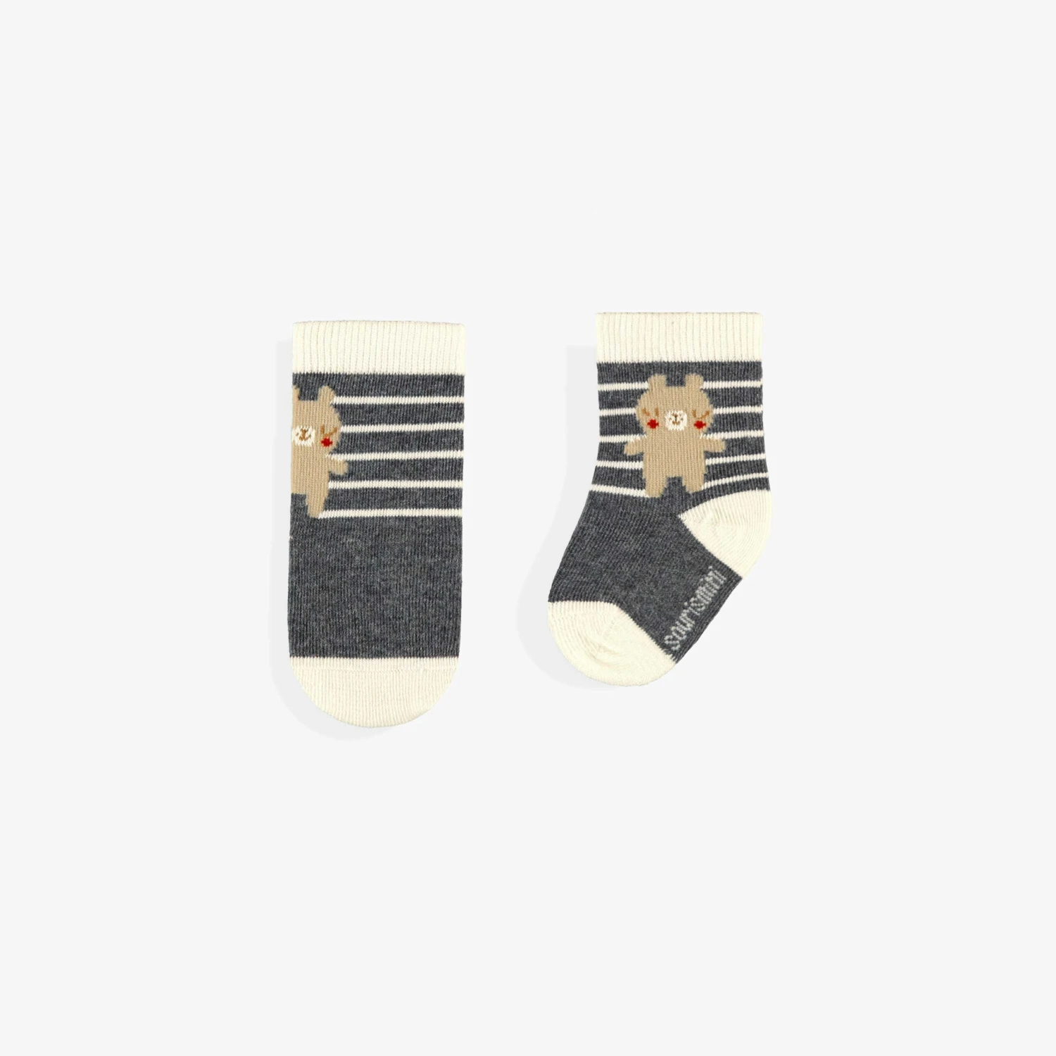 Chaussettes Grises à Rayures Avec Ourson, Naissance 1 Chaussettes Grises à Rayures Avec Ourson, Naissance