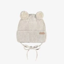 Tuque Crème En Tricot Avec Pompons, Naissance