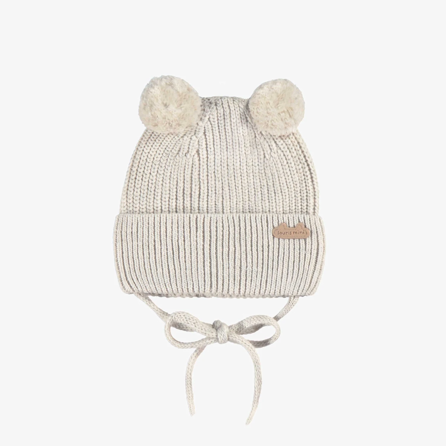 Tuque Crème En Tricot Avec Pompons, Naissance 1 Tuque Crème En Tricot Avec Pompons, Naissance