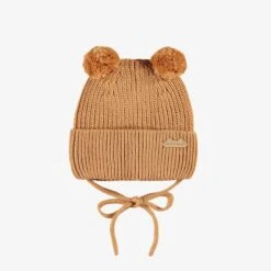 Tuque Brune En Tricot Avec Pompons, Naissance