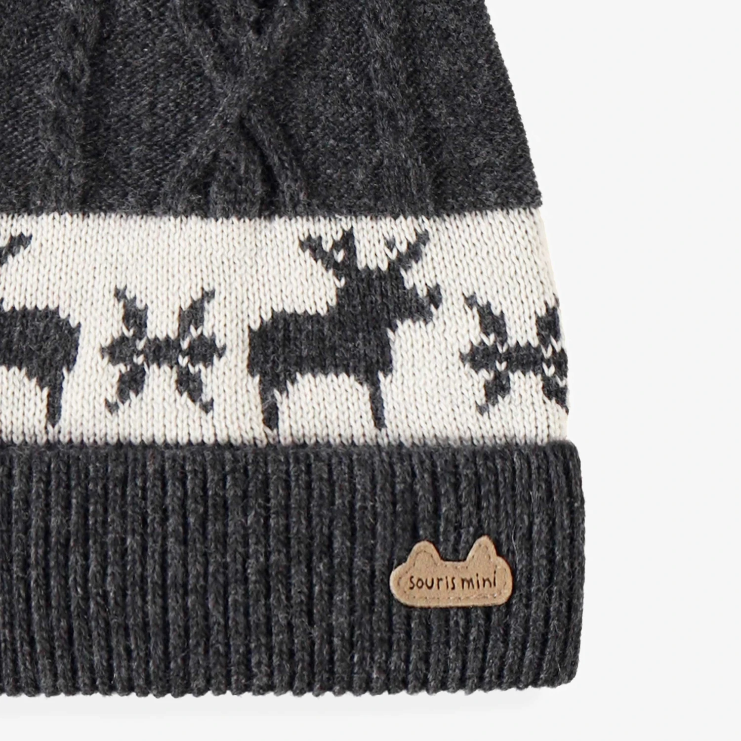 Bonnet Gris à Motifs Jacquard, Naissance 3 Bonnet Gris à Motifs Jacquard, Naissance – Image 3