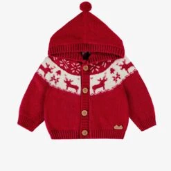 Cardigan Rouge En Tricot Avec Motifs Jacquard, Naissance
