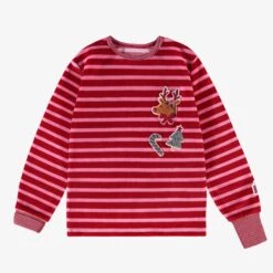 Pyjama Deux Pièces En Velours Rose Et Rouge à Rayures, Enfant -Souris Mini Boutique Haut Pyjama deux pieces rose et rouge rayures enfant jpeg