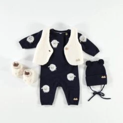 Une Pièce Bleu Marine En Tricot, Naissance 5 Une Pièce Bleu Marine En Tricot, Naissance -Souris Mini Boutique Layette112 1