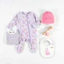 Pyjama Mauve à Motifs, Naissance -Souris Mini Boutique Layette410