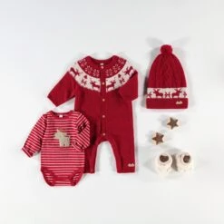 Bonnet Rouge à Motifs Jacquard, Naissance 15 Bonnet Rouge à Motifs Jacquard, Naissance -Souris Mini Boutique LayettePreNoelF251