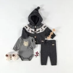 Pantalon Gris En Tricot, Naissance 9 Pantalon Gris En Tricot, Naissance -Souris Mini Boutique LayettePreNoelF256