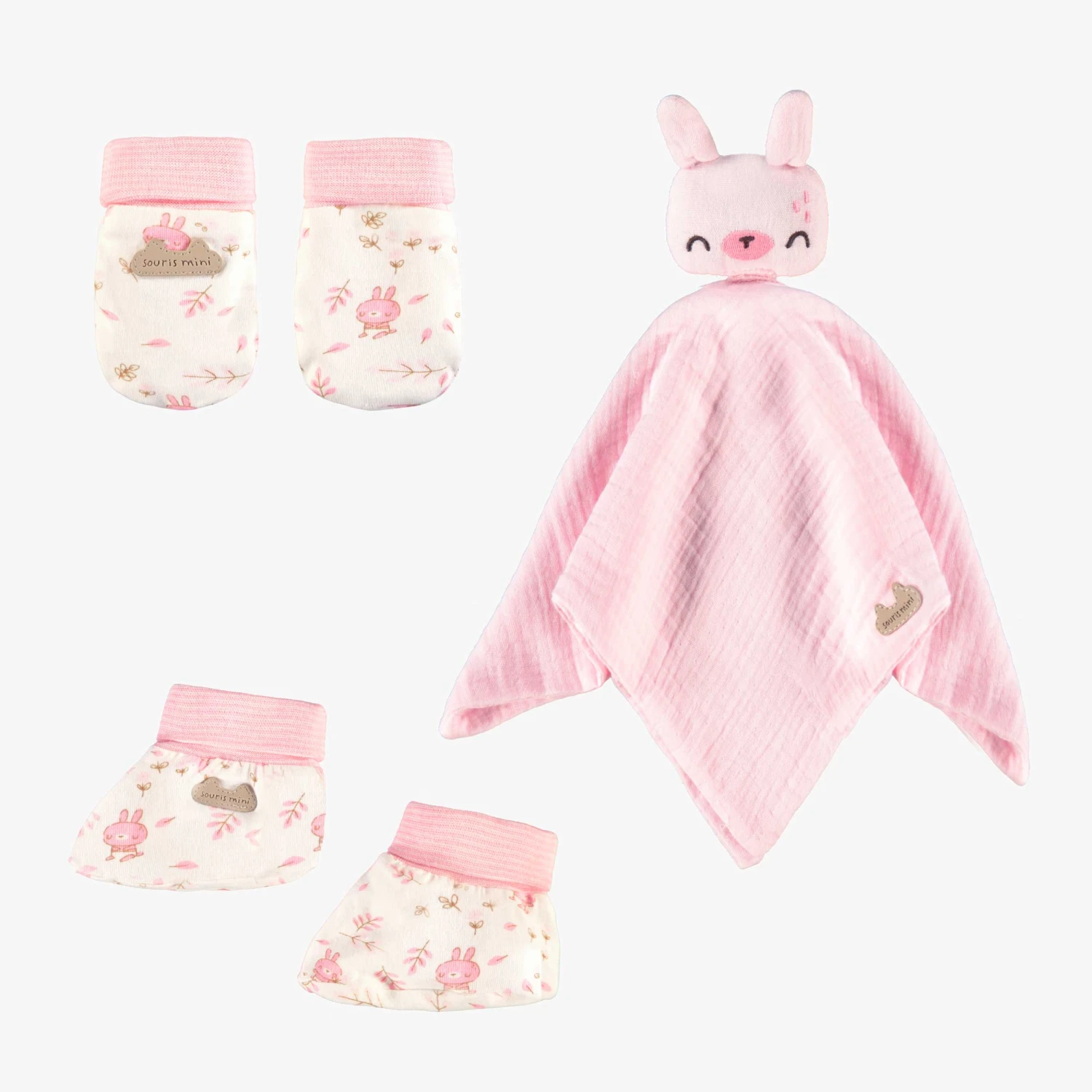 L’ensemble Doudou, Mitaines Et Pantoufles Rose, Naissance 1 L’ensemble Doudou, Mitaines Et Pantoufles Rose, Naissance
