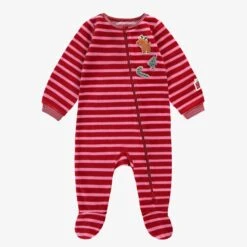 Pyjama Une Pièce En Velours Rose Et Rouge à Rayures, Bébé