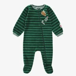 Pyjama Une Pièce En Velours Vert à Rayures, Bébé