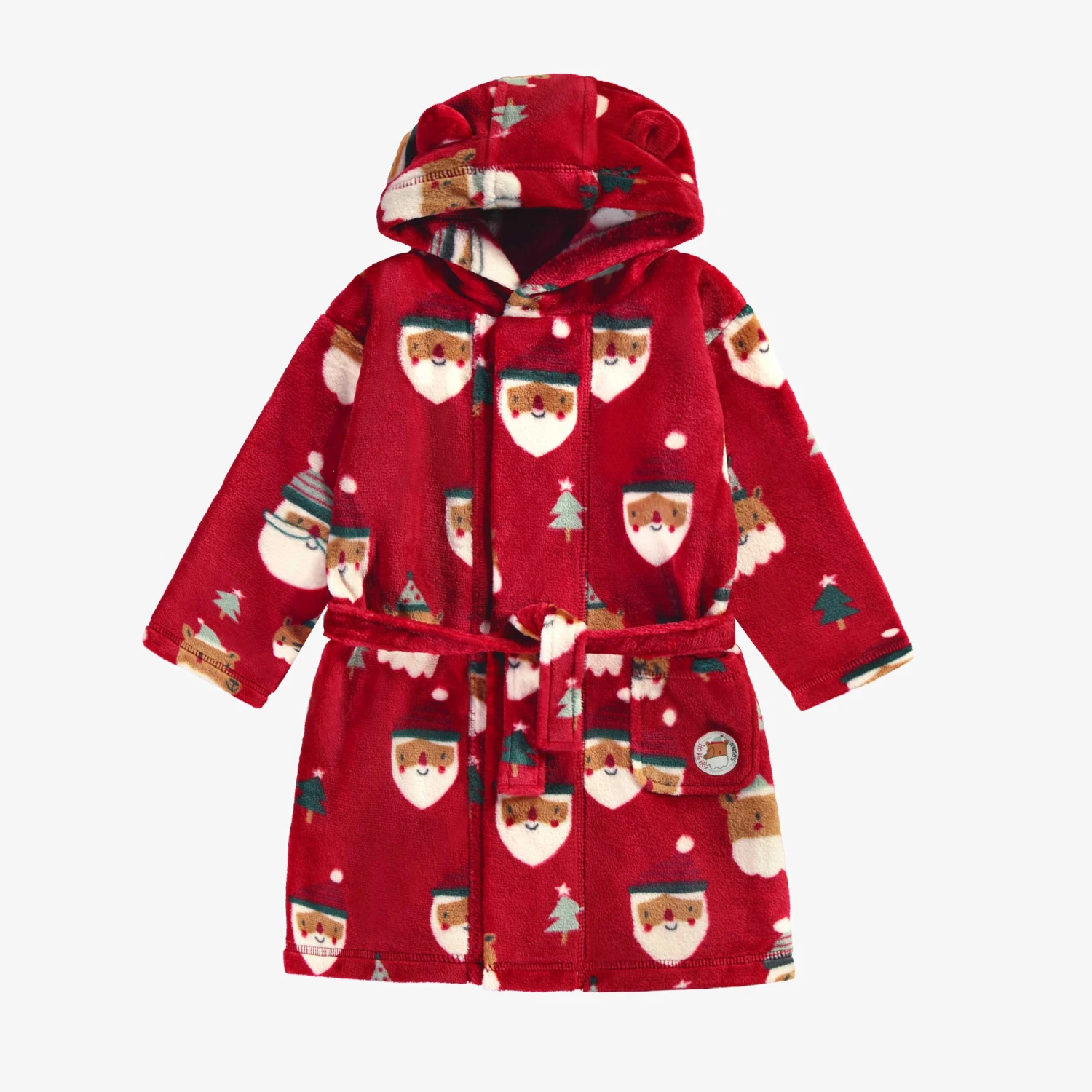 Robe De Chambre Rouge En Peluche Avec Motifs Des Fêtes, Bébé 1 Robe De Chambre Rouge En Peluche Avec Motifs Des Fêtes, Bébé