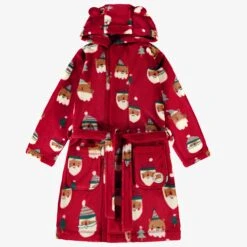 Robe De Chambre Rouge En Peluche Avec Motifs Des Fêtes, Enfant